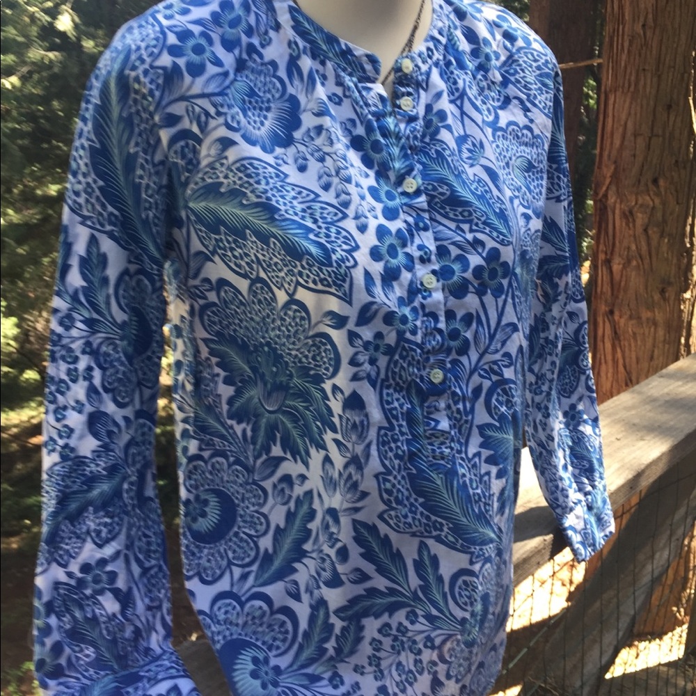 J .Crew cotton floral print light blue floral long sleeve print blouse HPx2 - Picture 7 of 11